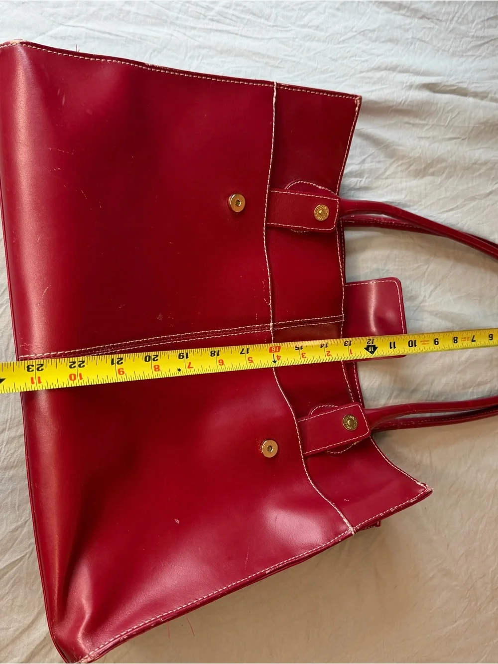 Red Leather Laptop Tote Bag with Dual Top Handles